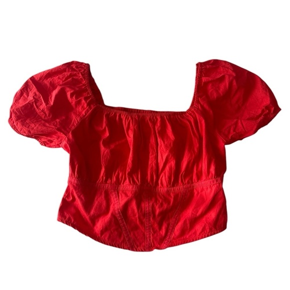 Japna Tops - Japna puff sleeve crop top red size L 100% cotton